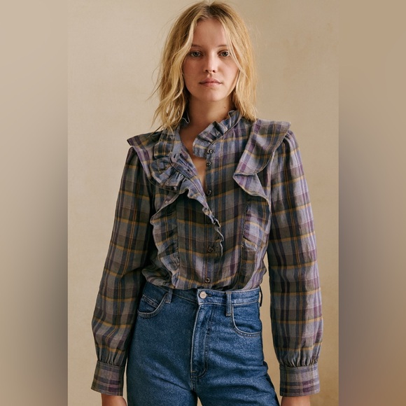 Sézane Jane Shirt in Blush Check Print FR 36 / US 4 - Picture 8 of 8